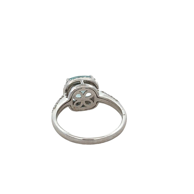 Faceted Aquamarine and Diamond Ring in White Gold