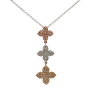 Floral Tri Tone Gold and Diamond Pendant Necklace
