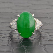 Striking Mid-century Jade and Diamond Ring in Platinum