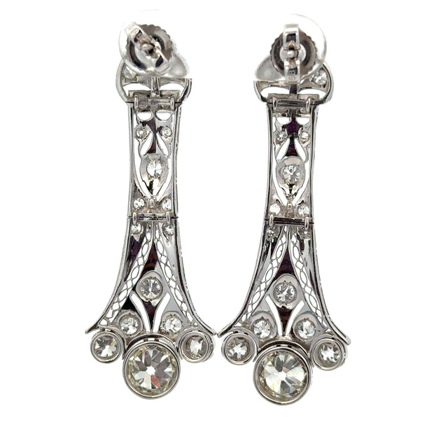 Magnificent Antique Art Deco Diamond Drop Earrings in Platinum