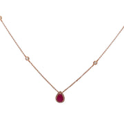 Pear Shape Ruby and Diamond Station Necklace in Rose Gold