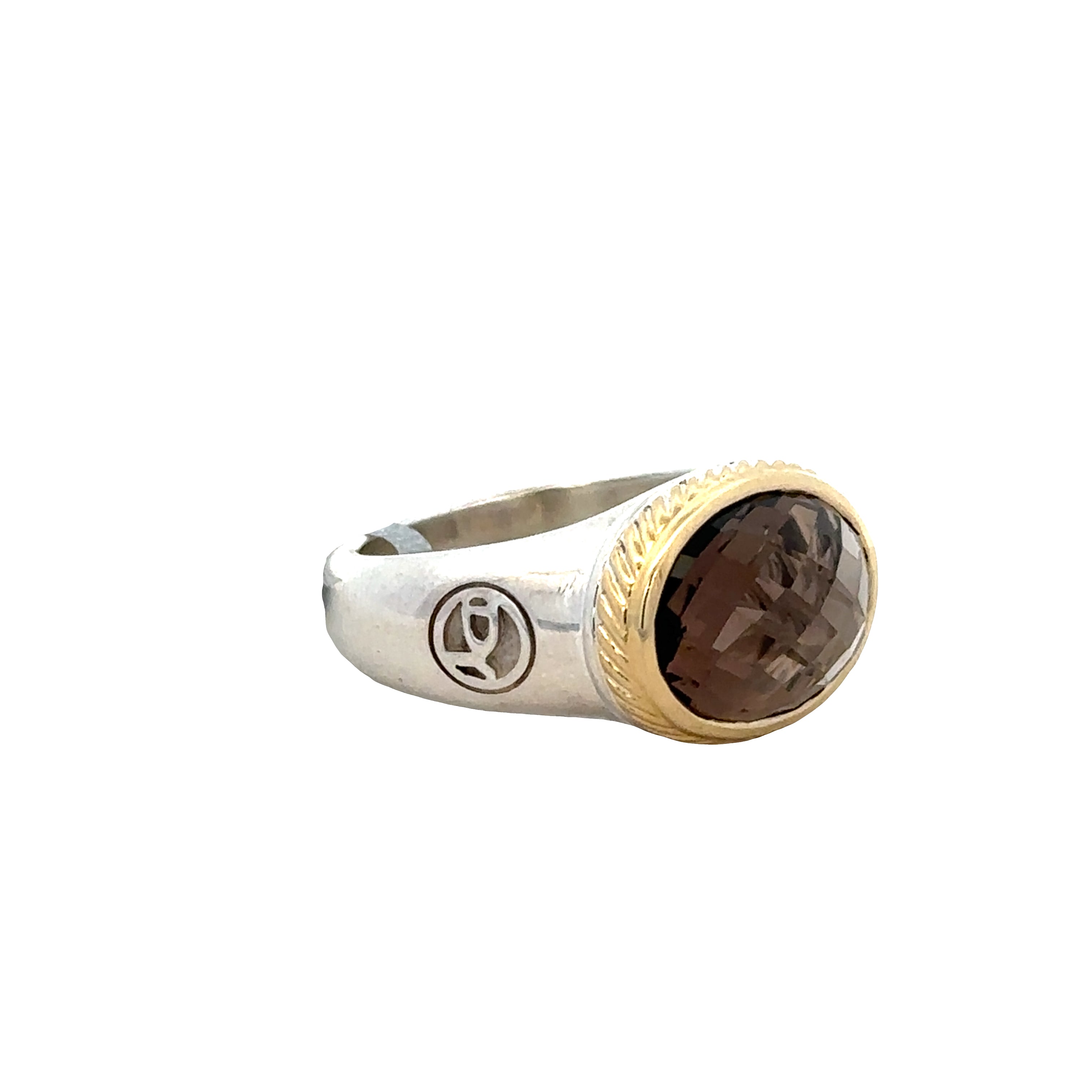 Estate David Yurman Sterling Silver & 18k Yellow Gold Smoky Quartz Ring – Size 6.5