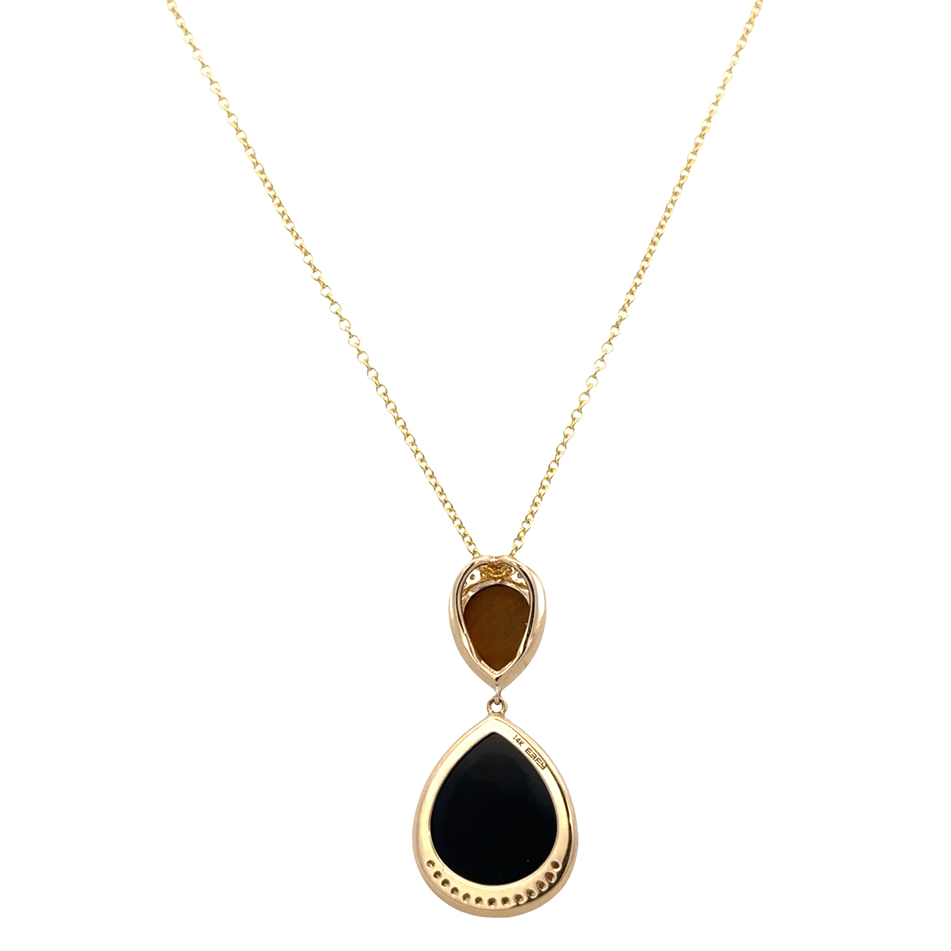 14k Yellow Gold Black Onyx, Tiger’s Eye & Diamond Pendant Necklace
