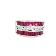 Wide Ruby and Diamond Band in 18k White Gold