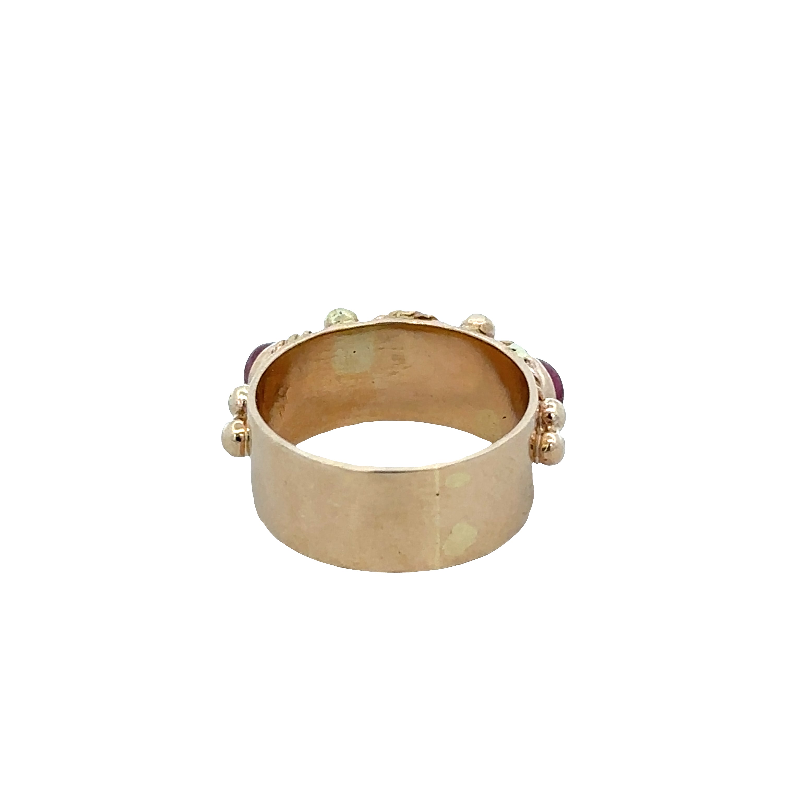 14k Yellow Gold Sapphire & Ruby Cabochon Band Ring – Size 6.5