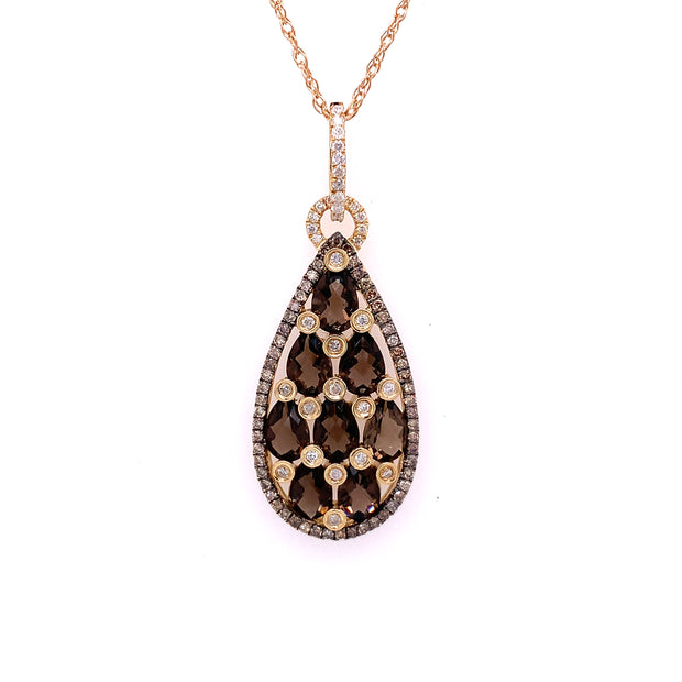 Smoky Quartz and Diamond Pendant in Yellow Gold