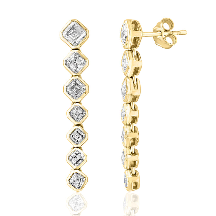 Cascasing Asscher Cut Diamond Earrings in Yellow Gold