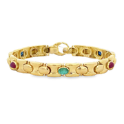 Vintage Sapphire, Ruby, and Emerald Cabochon Panther Bracelet in 18k Yellow Gold