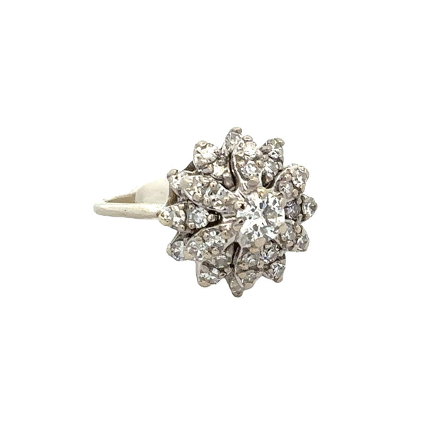 Vintage 1960s Floral Diamond Ring in White Gold