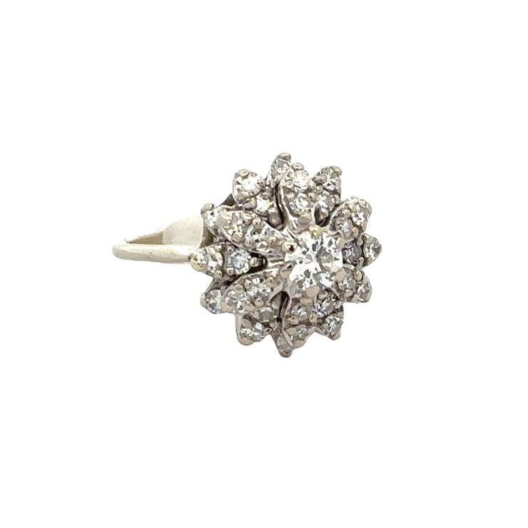 Vintage 1960s Floral Diamond Ring in White Gold