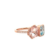 Morganite and Blue Topaz Ring in Rose Gold