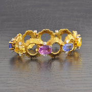 Vintage Gubelin 1960s Multicolored Sapphire and Diamond Bracelet in 18k Yellow Gold and Palladium