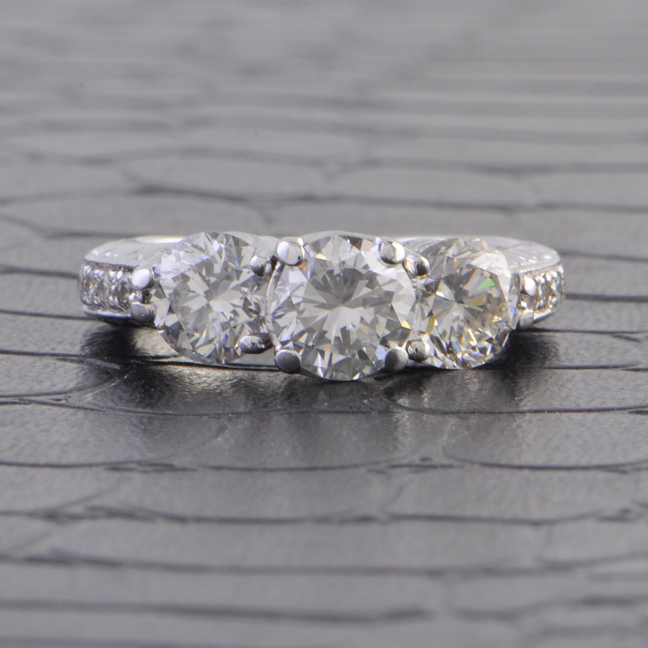 2.47 CTW Three Stone Diamond Engagement Ring in 18k White Gold