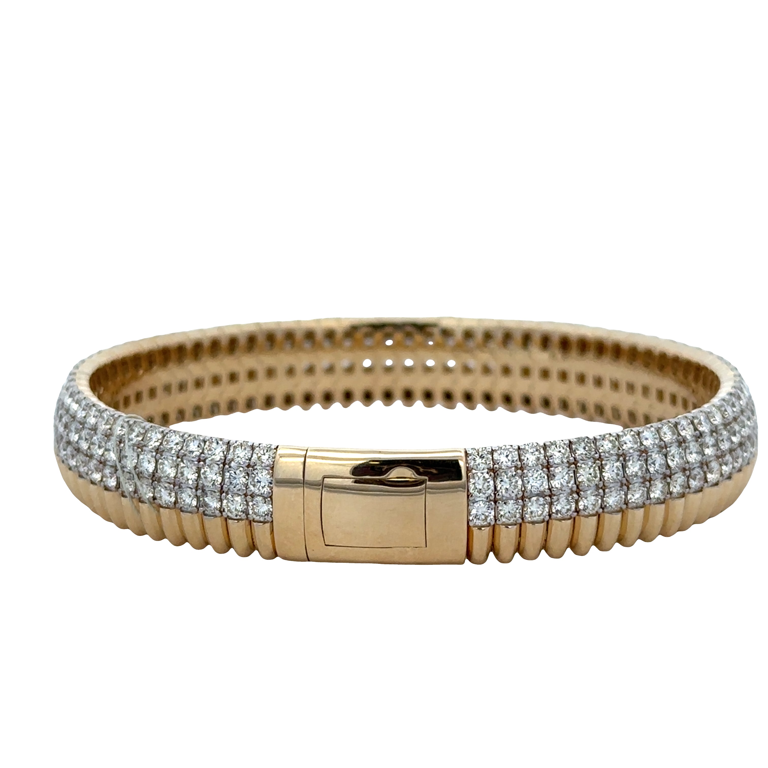 14k Yellow Gold Textured Flexible Diamond Bangle Bracelet – 10.5mm