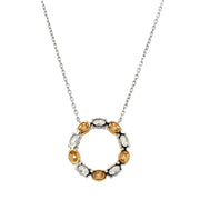 Oval Cut White and Fancy Yellow Diamond Circle Necklace in 18k Gold