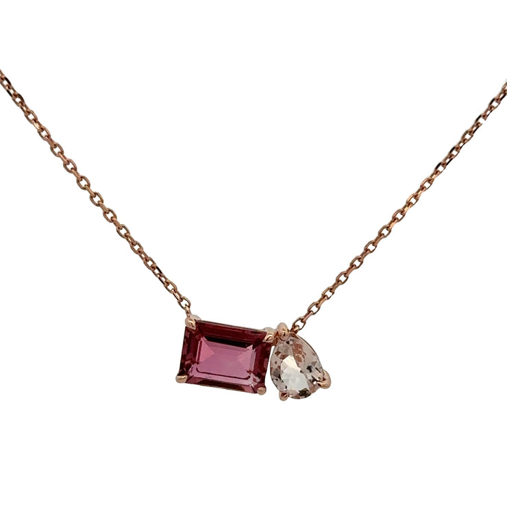 Morganite and Pink Tourmaline Necklace in Rose Gold