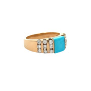 Turquoise and Diamond Band Style Ring in Yellow Gold