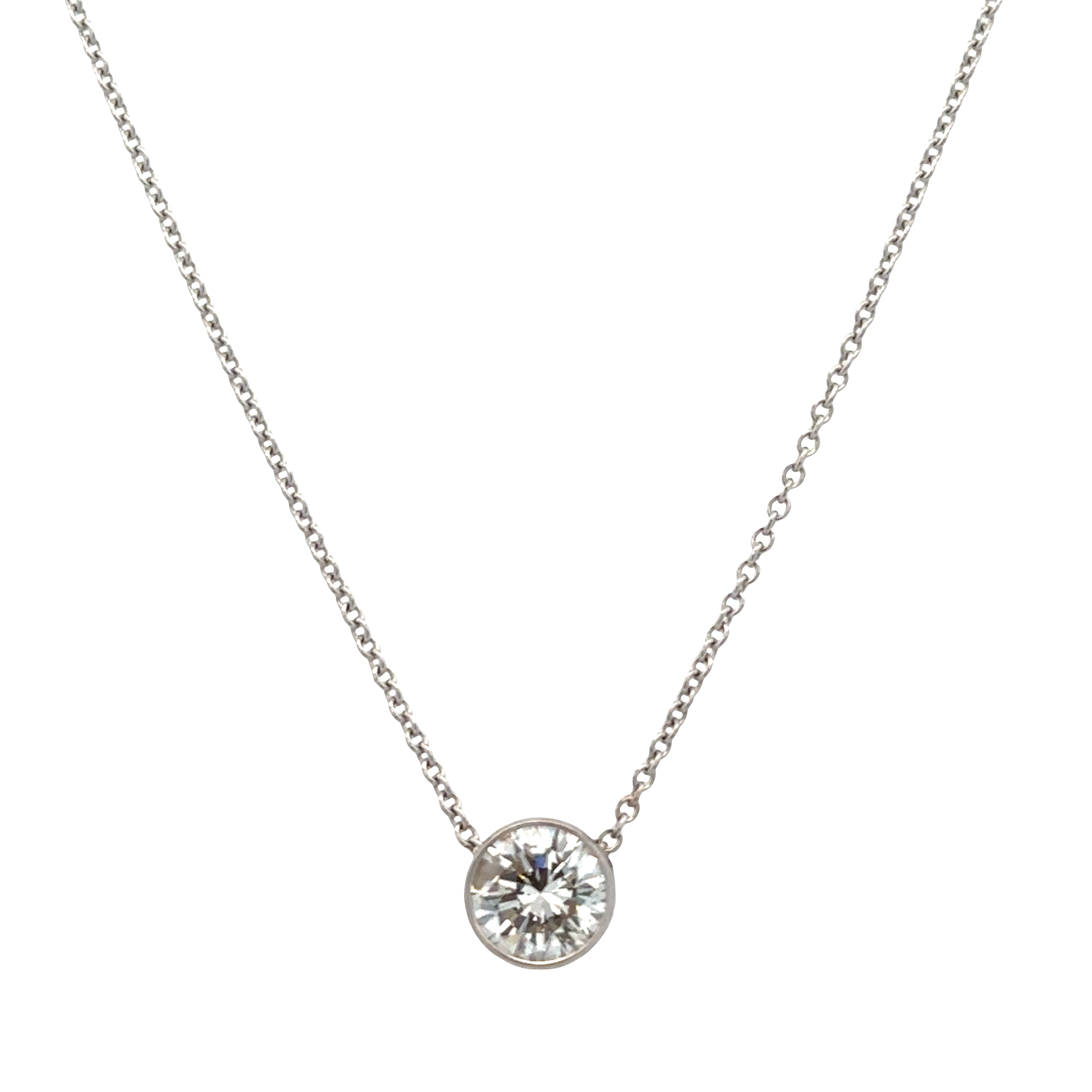 14k White Gold 1.01 ct. Diamond Bezel Station Necklace – 16" Long