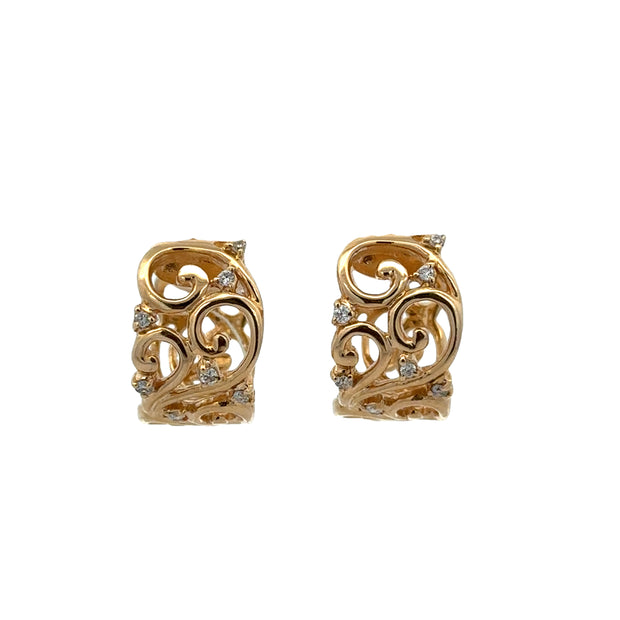 Openwork Diamond Hoop Earrings in Yellow Gold