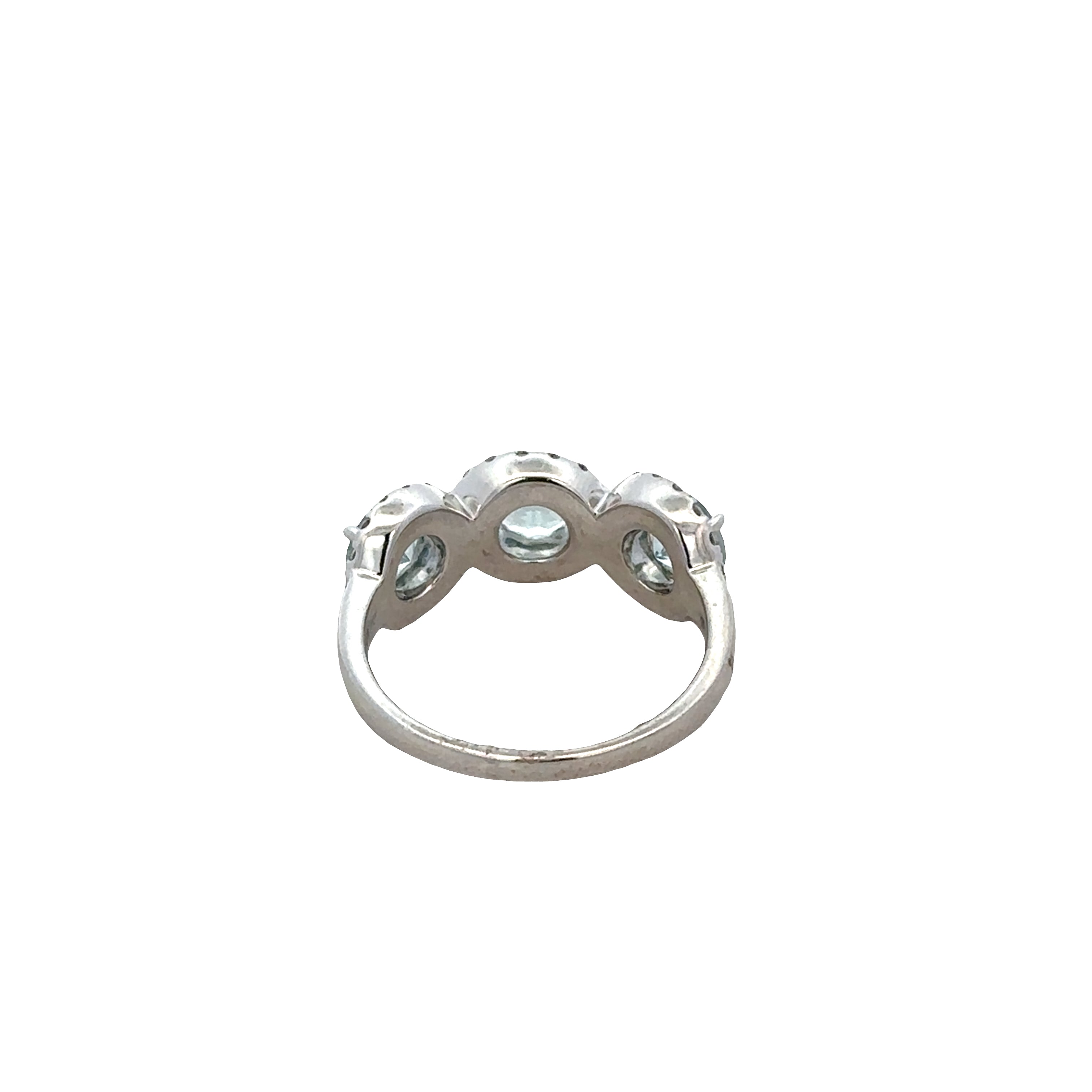 14k White Gold Aquamarine & Diamond Three-Stone Ring – Size 7