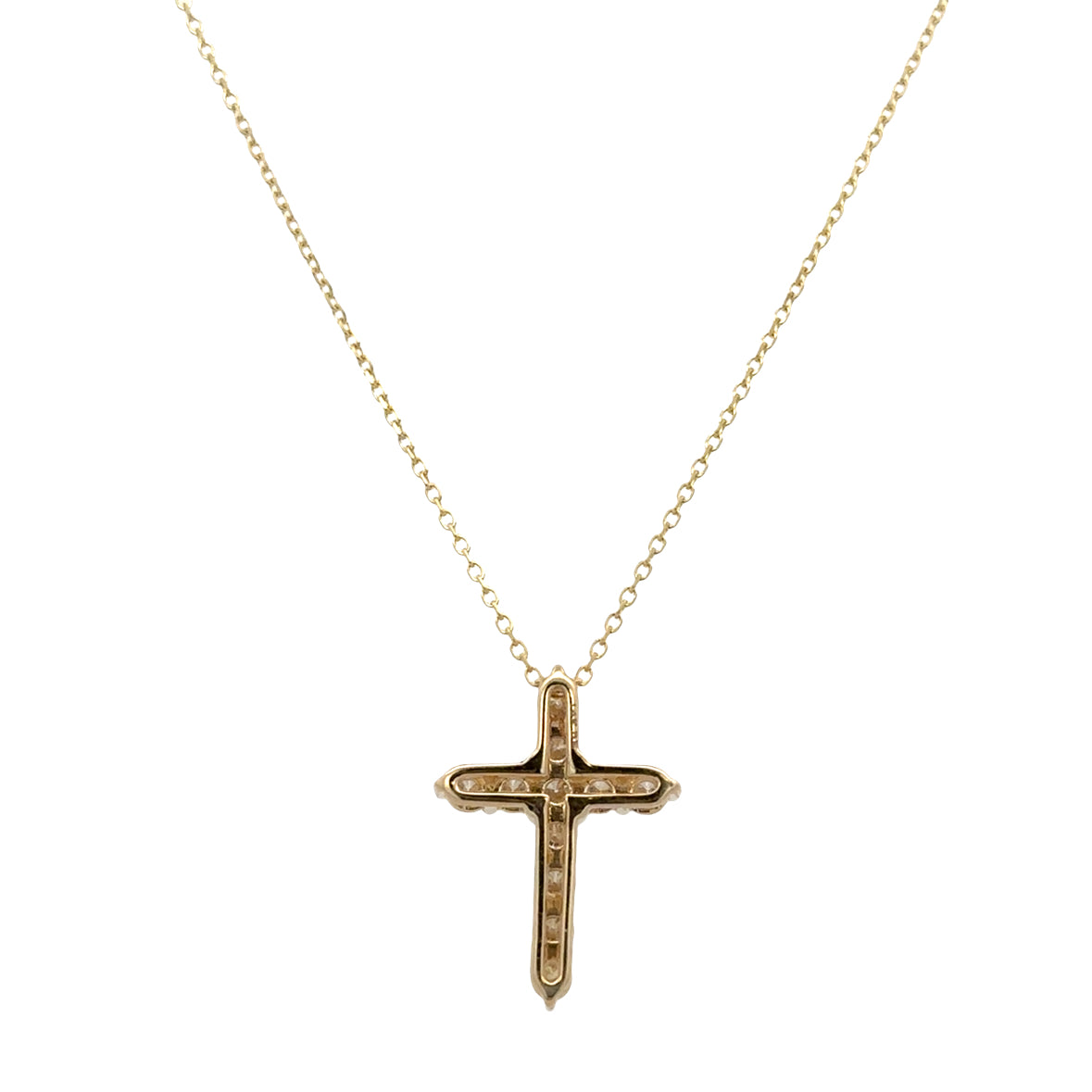 14k Yellow Gold Diamond Cross Pendant Necklace – Adjustable 16"–18"