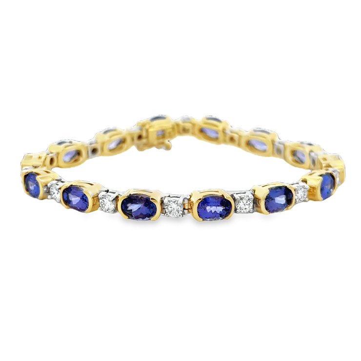 Tanzanite and Diamond Bracelet in 18k Yellow Gold 7"