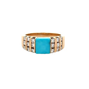 Turquoise and Diamond Band Style Ring in Yellow Gold