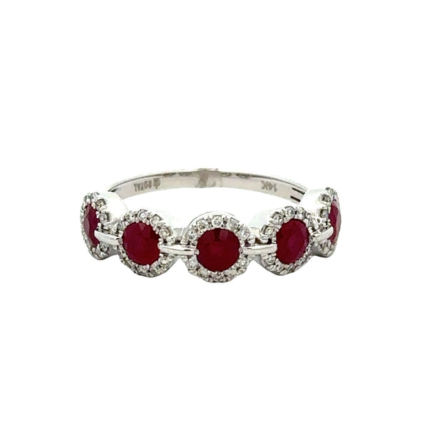 Ruby and Diamond Band Ring in White Gold