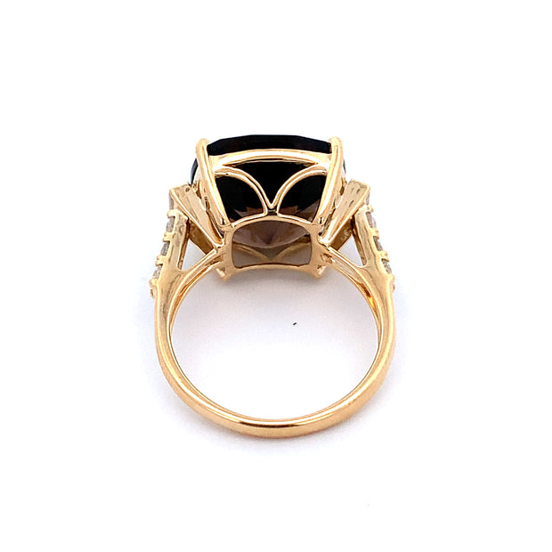 Smoky Quartz and White Sapphire Ring in Yellow Gold