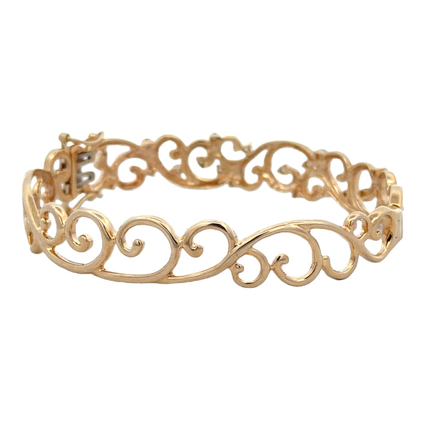 Openwork Scrolled Diamond Bangle in Yellow Gold