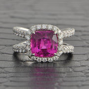 Pink Sapphire and Diamond Halo Ring in Platinum