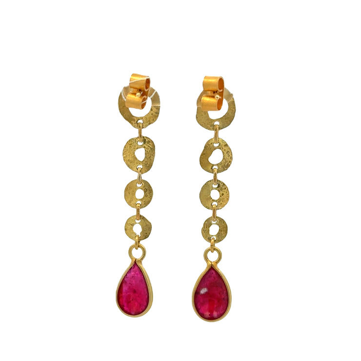 Elongated Ruby Slice Earrings in 22k Yellow Gold