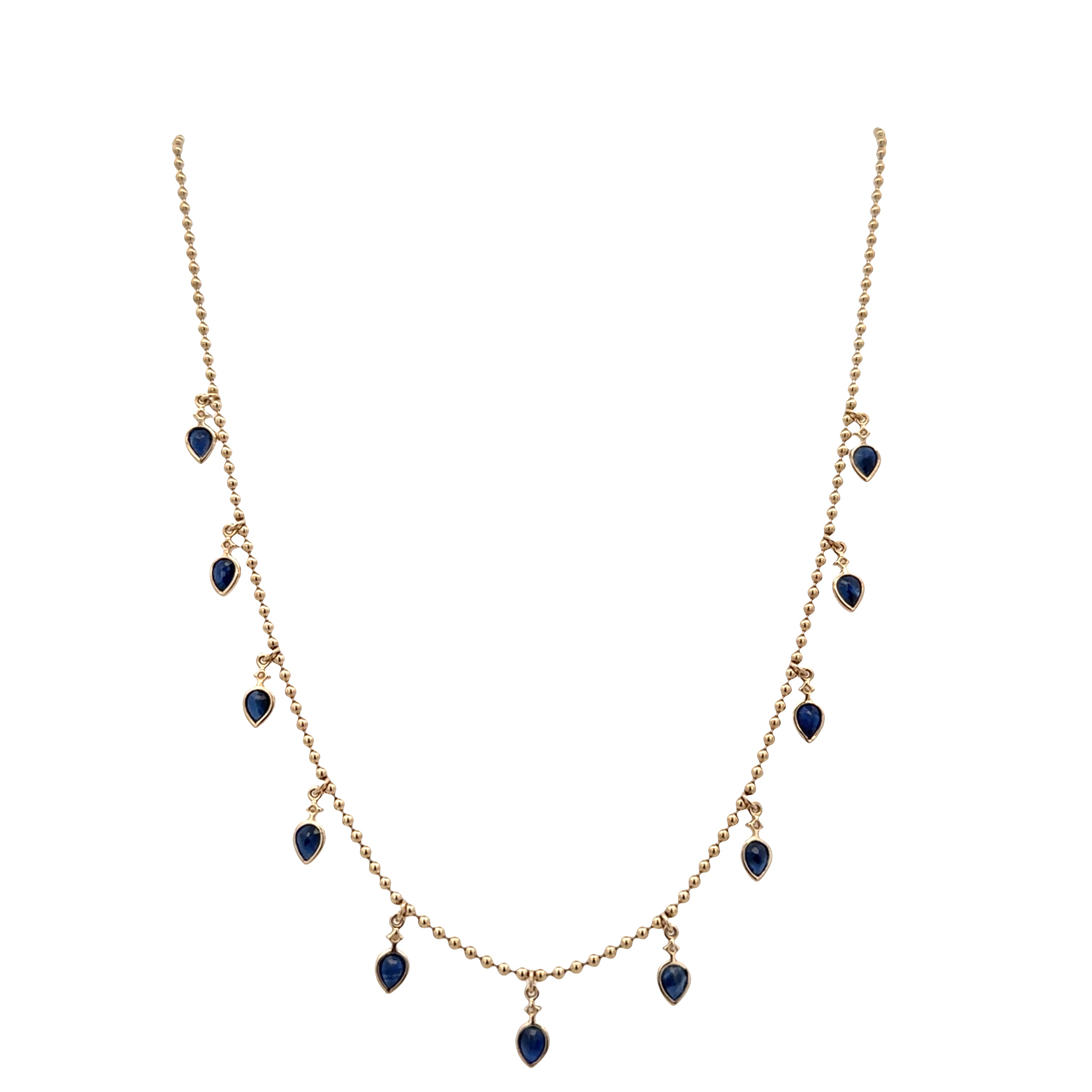 14k Yellow Gold Sapphire & Diamond Station Necklace – Adjustable 18"–20"