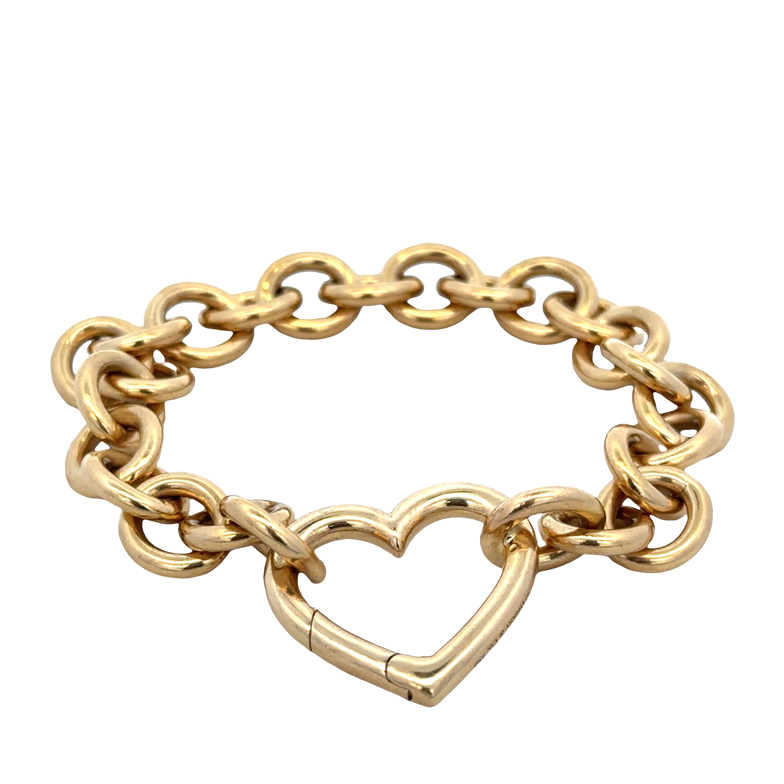 Estate Tiffany & Co. 18k Yellow Gold Cable Link Bracelet with Heart Clasp – 7.25"