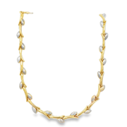 16" Two Tone Leaf Necklace in 14k Gold