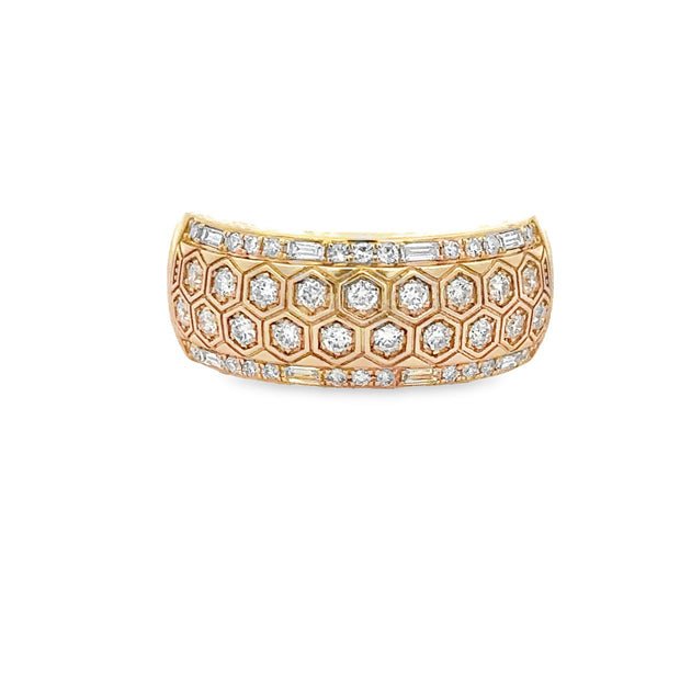 Wide Honeycomb Style Diamond Band in Yellow Gold