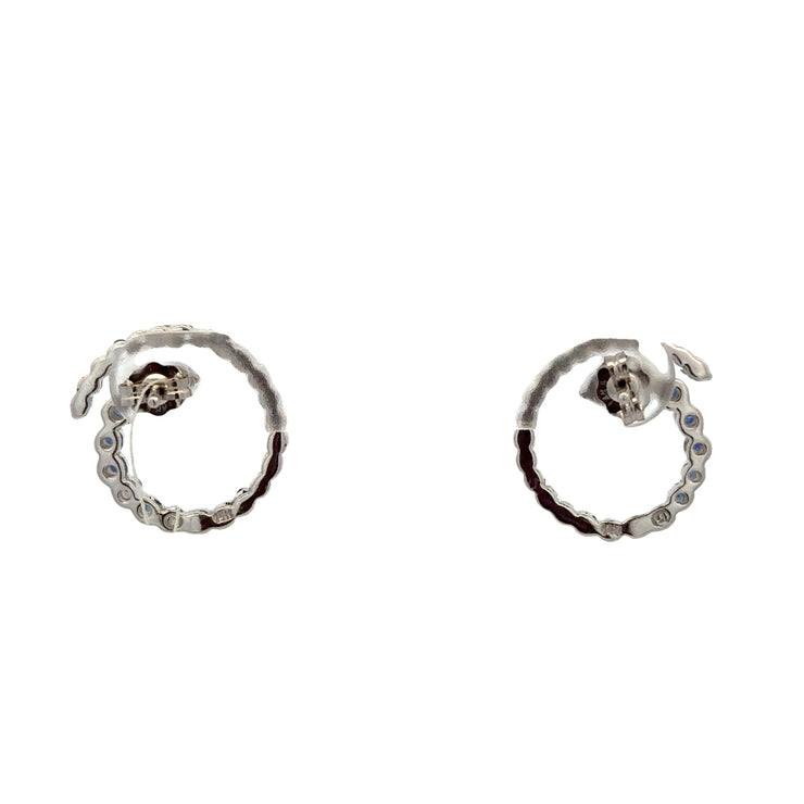 Sapphire Swirl Earrings in White Gold