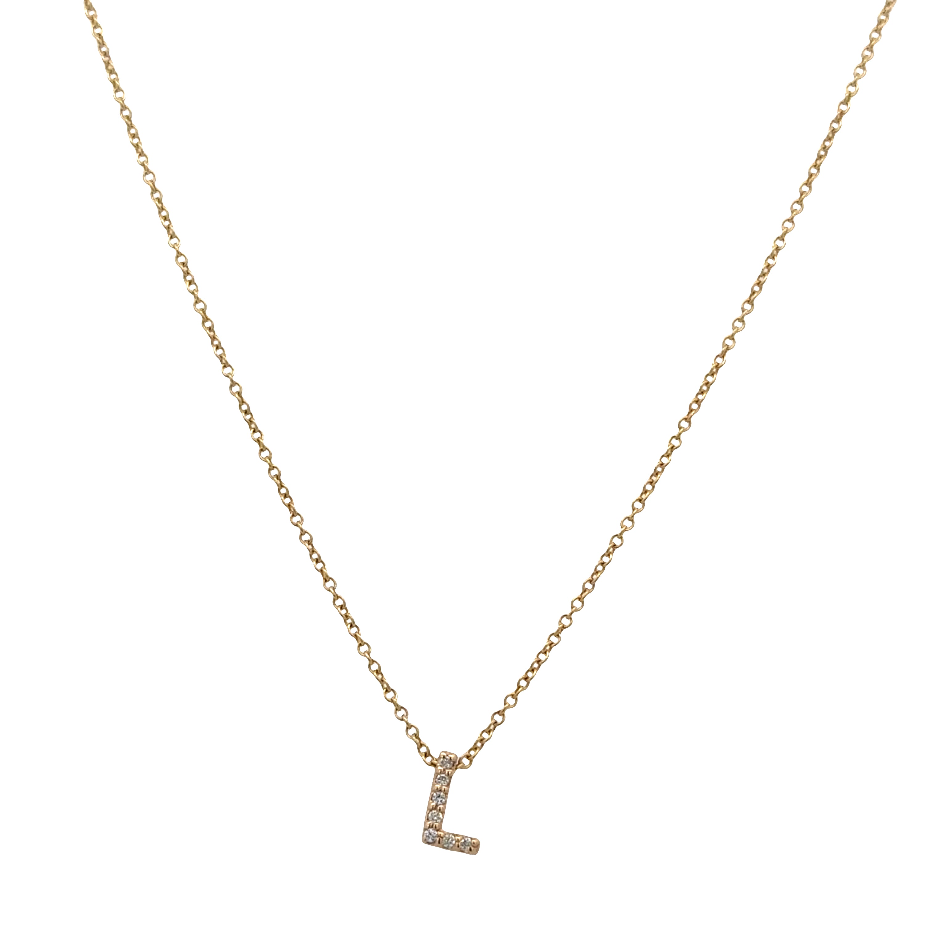 14k Yellow Gold Diamond “L” Initial Pendant Necklace