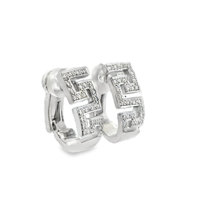 Diamond Accented Greek Key Earrings in 18k White Gold