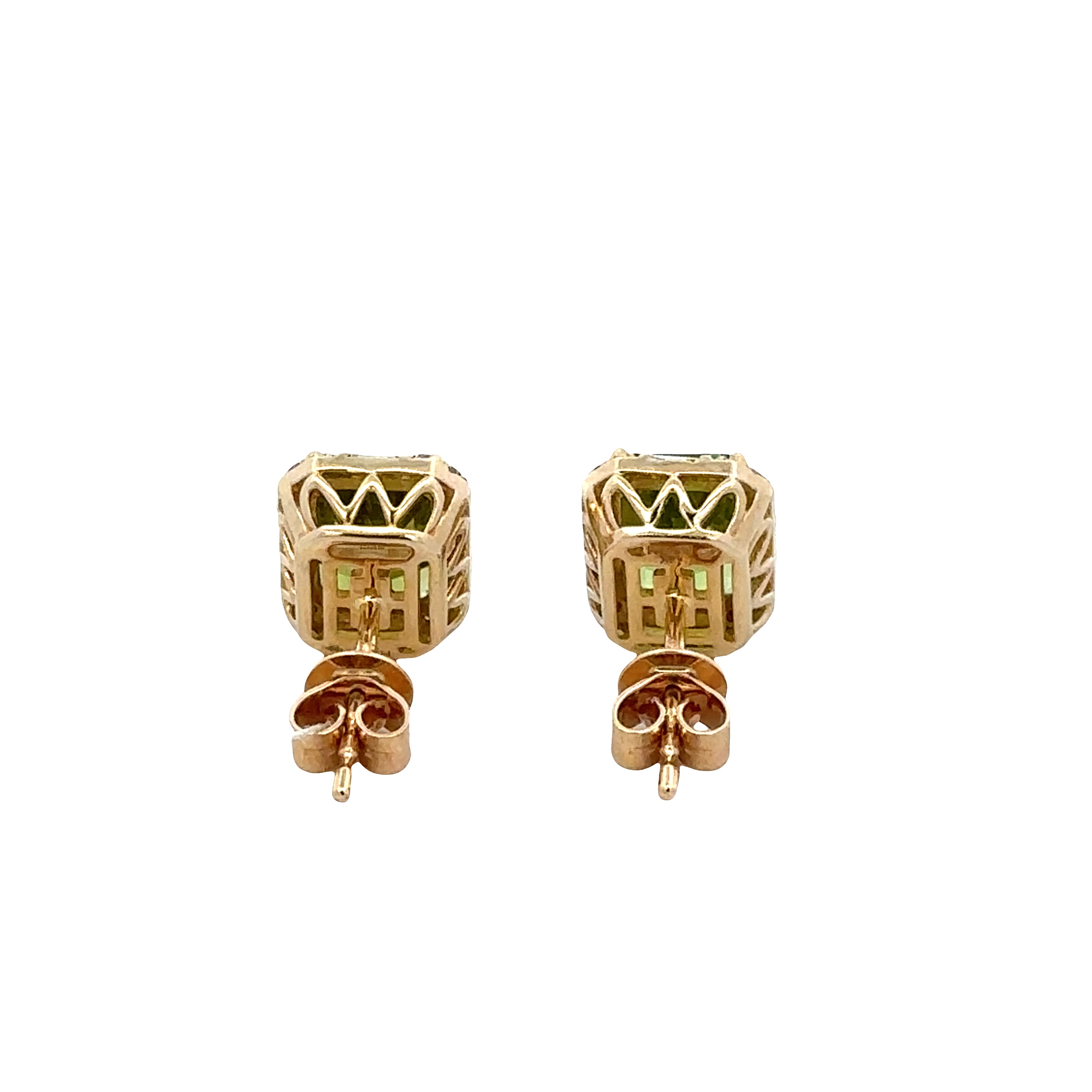 Peridot and Diamond Stud Earrings in Yellow Gold