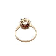 Opal and Garnet Halo Ring in Yellow Gold