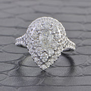 Pear Shape Diamond Halo Ring in White Gold