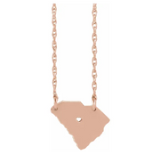 Helene Disaster Relief - North Carolina or South Carolina State Necklace with Heart Pierced City - 14K Gold