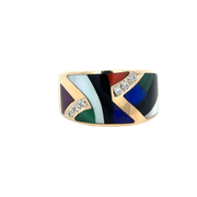 Mosaic Inlaid Asch Grossbardt 14k Yellow Gold Band