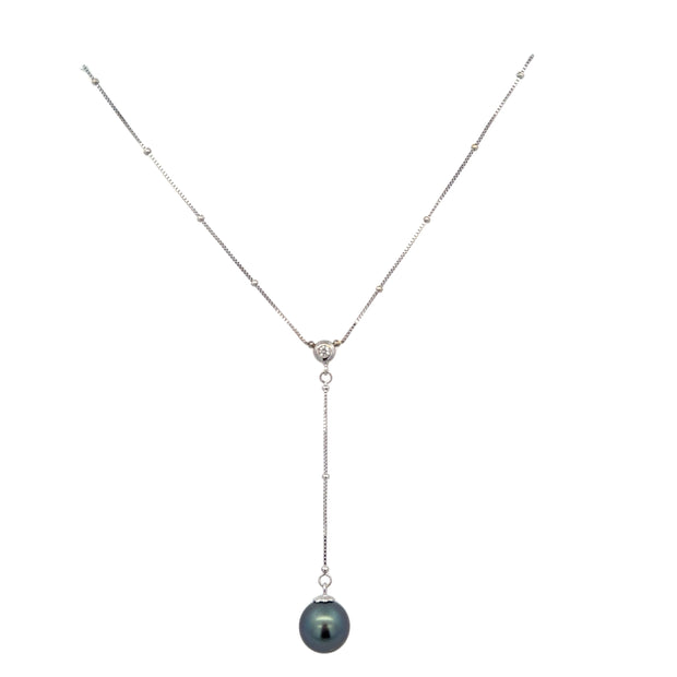 Tahitian Cultured Pearl Lavalier Necklace in White Gold