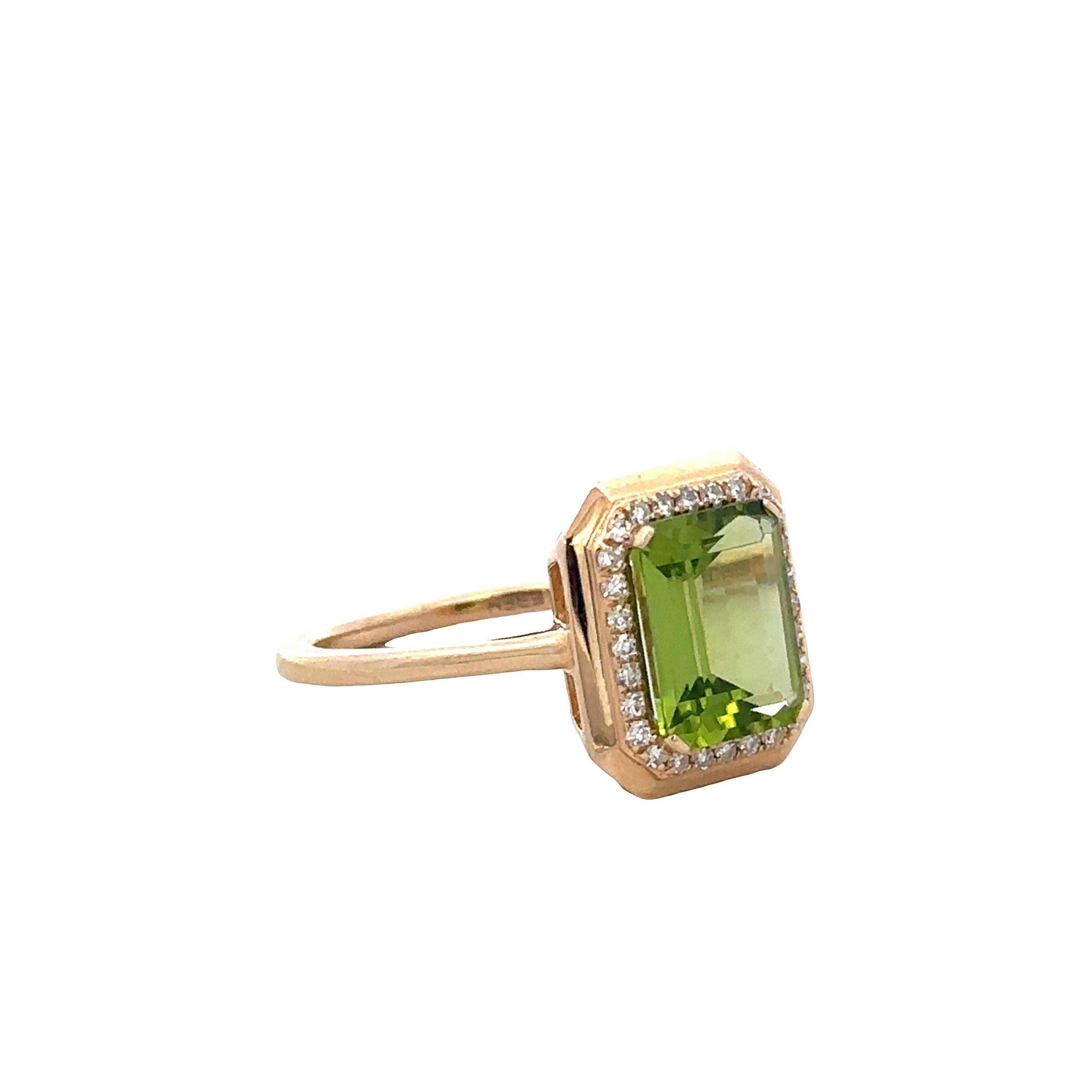14k Yellow Gold Peridot & Diamond Halo Ring – Size 7.25