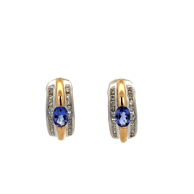 Tanzanite and Diamond Huggie Earrings in 18 Gold