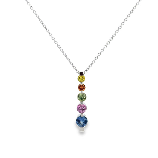 Multicolored Sapphire Necklace in White Gold