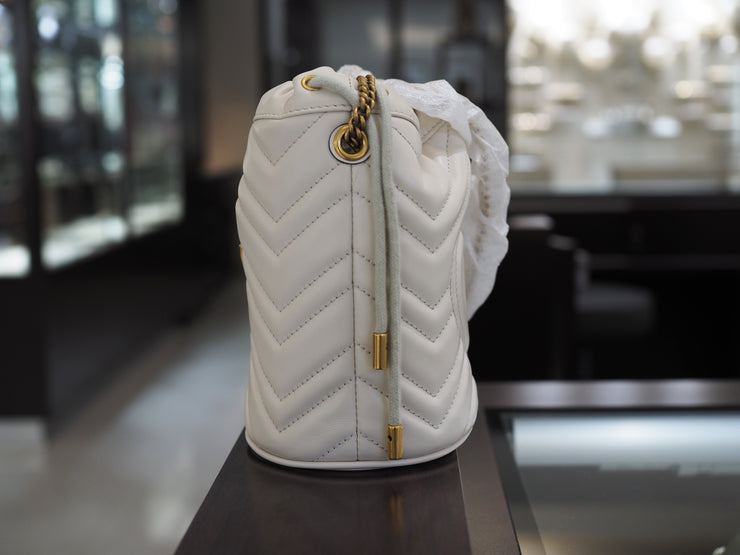 Small Gucci White Leather Bucket Bag