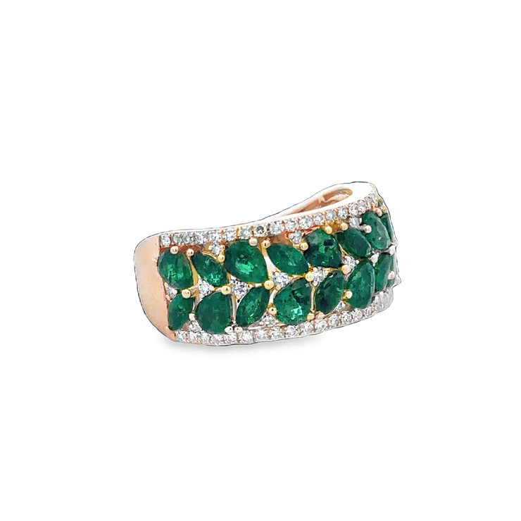 Emerald and Diamond Band in Yellow Gold